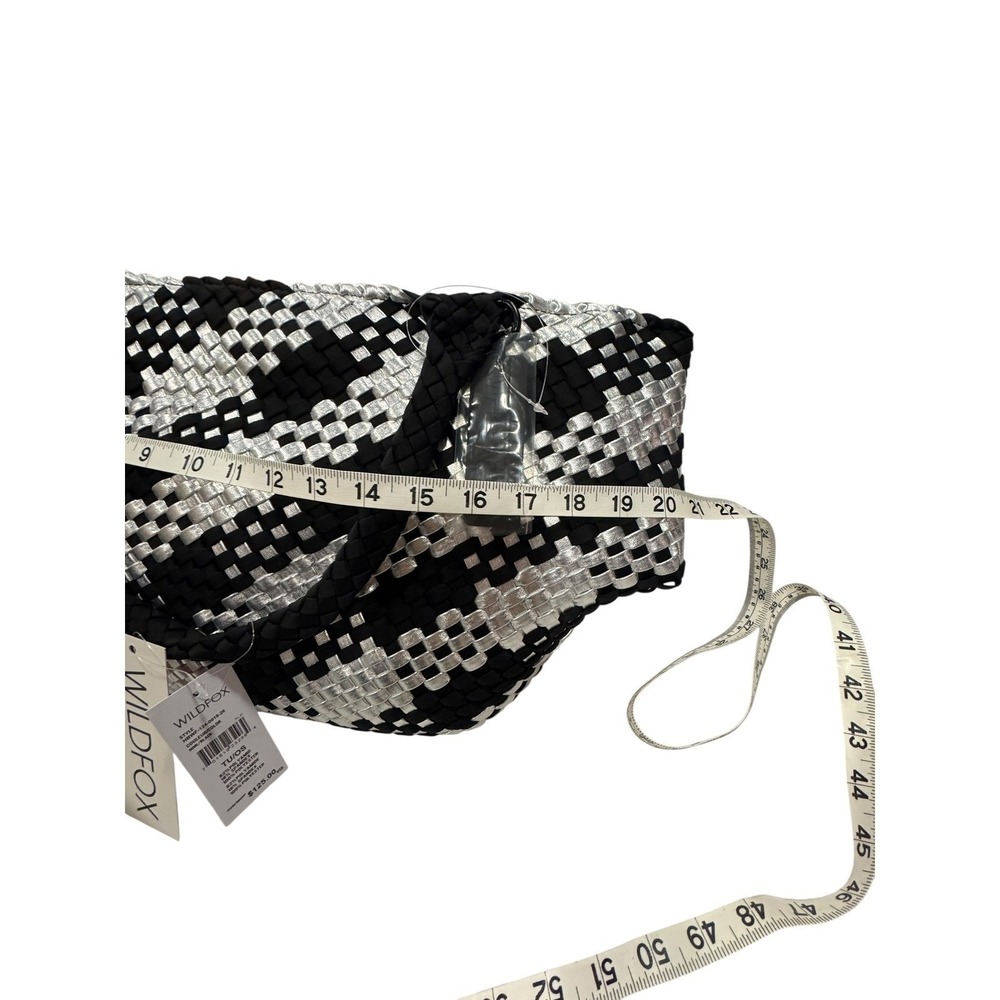 WILD FOX Woven Tote Bag Black Silver Houndstooth Large Shopper Beach Bag - Picture 4 of 8
